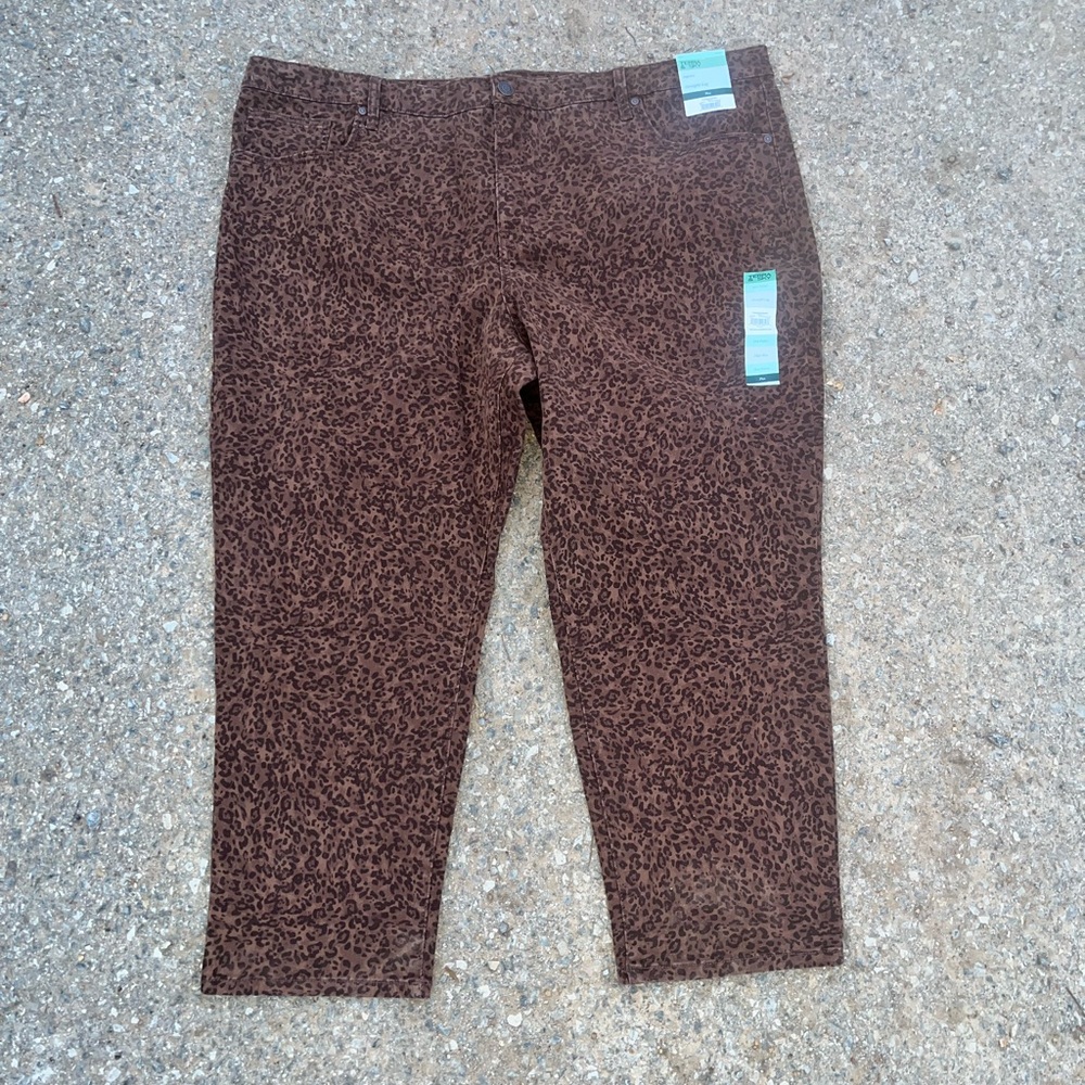 TERRA & SKY LEOPARD PRINT WOMENS PETITE STRAIGHT LEG HIGH RISE PANTS 26W NWT